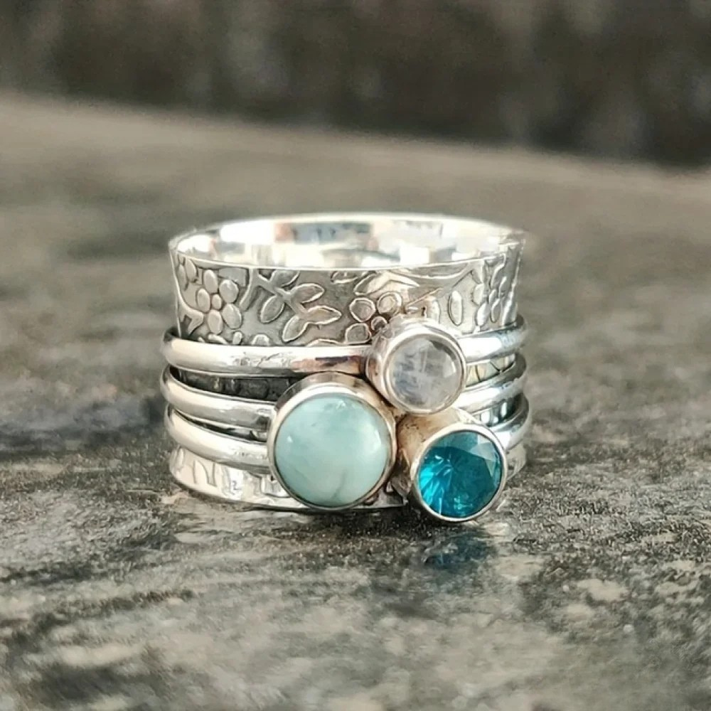Anillo de piedra natural retro azul