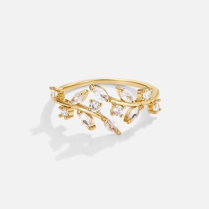 Anillo de cristal con diseño de enredadera en oro de 18 quilates