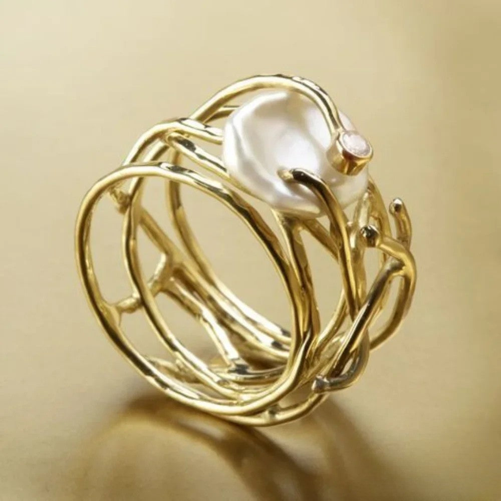 Anillo Antiguo Delgado con Perla