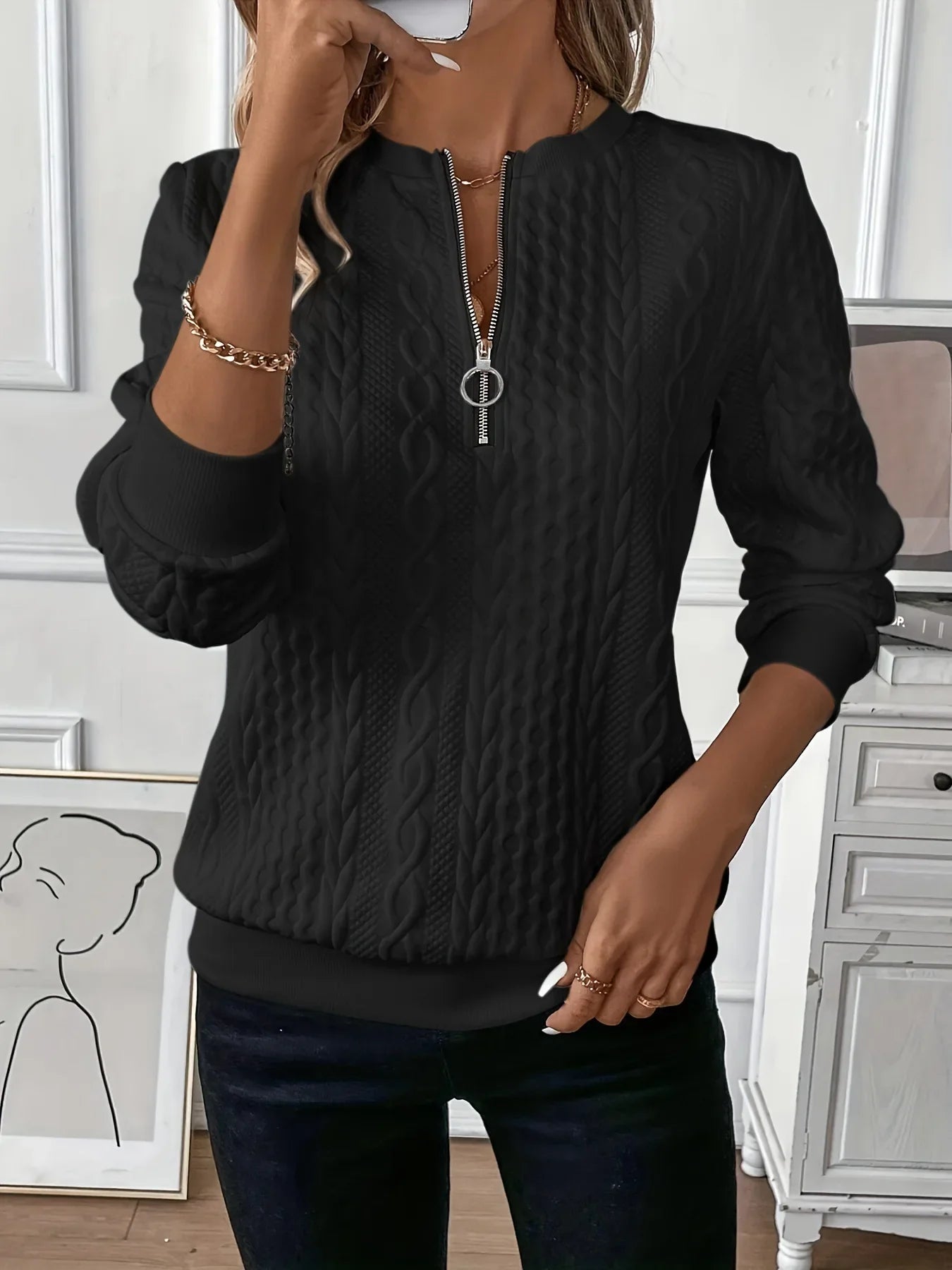 Sudadera con cremallera texturizada: elegante y cómoda