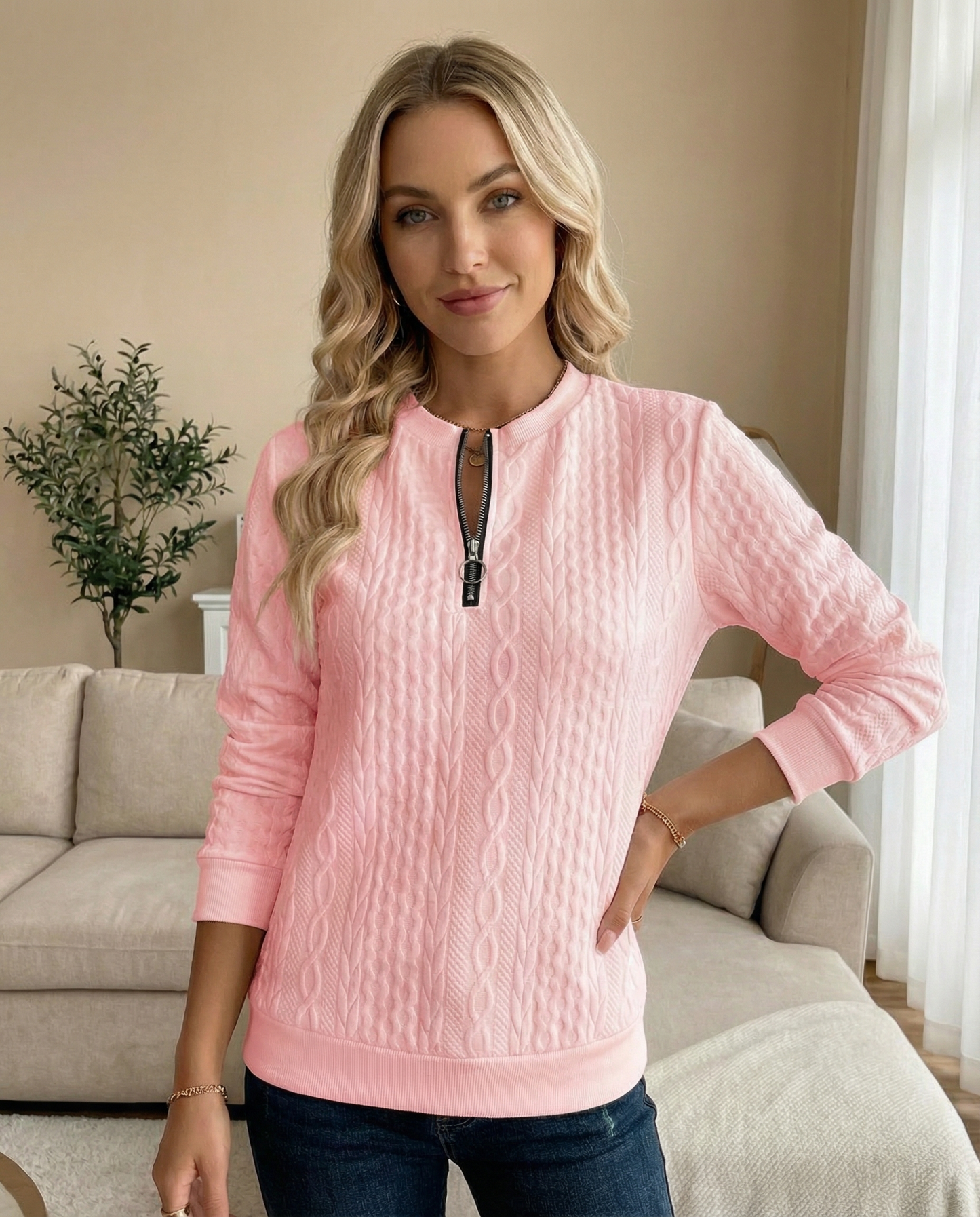 Sudadera con cremallera texturizada: elegante y cómoda